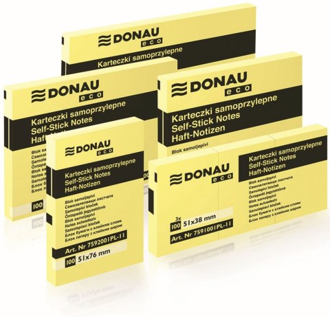 Notes samoprzylepny (karteczki) Eco żółty 100k [mm:] 51x76 Donau (7592001PL-11) Donau