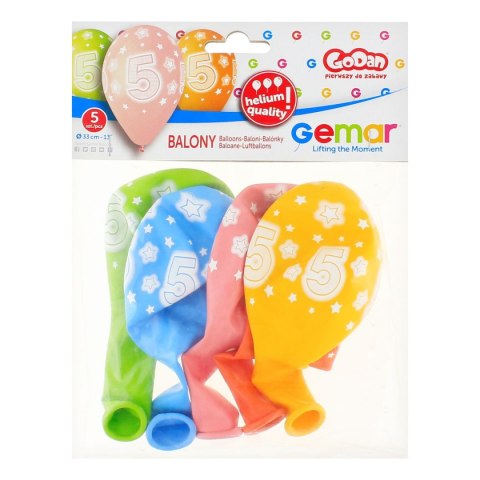 Balon gumowy Premium Hel z nadrukiem 5, 13 cali/5 sztuk mix 330mm 13cal Godan (GS120/5) Godan