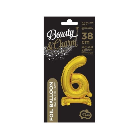 Balon foliowy cyfra 6 stojąca 38cm, złota Godan (BC-AZT6) Godan