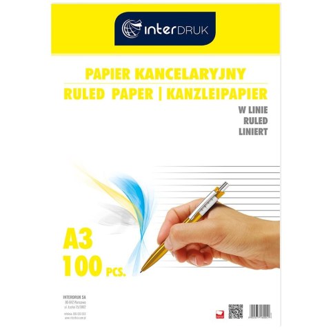 Papier kancelaryjny A3 linia [mm:] 297x420 Interdruk (PAKA100L) Interdruk
