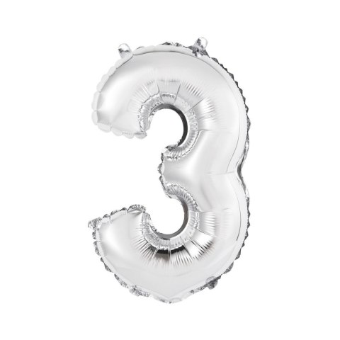 Balon foliowy cyfra 3 srebrny 35 cm Godan (FG-C35S3) Godan