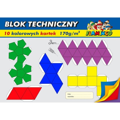 Blok techniczny Flamingo kolorowy A4 10 kartek 170g/m? Flamingo