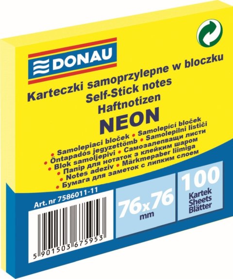 Notes samoprzylepny (karteczki) Neon żółty 100k [mm:] 76x76 Donau (7586011-11) Donau