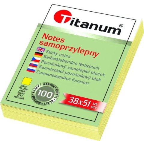 Notes samoprzylepny (karteczki) żółty 100k [mm:] 38x51 Titanum (S-2005) Titanum