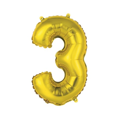 Balon foliowy cyfra 3 złoty 35 cm Godan (FG-C35Z3) Godan