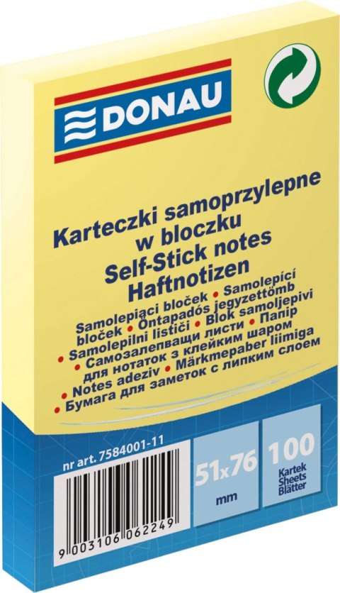 Notes samoprzylepny (karteczki) żółta 100k [mm:] 51x76 Donau (7584001) Donau