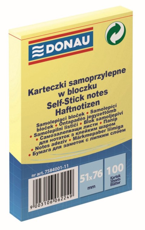 Notes samoprzylepny (karteczki) żółta 100k [mm:] 51x76 Donau (7584001) Donau
