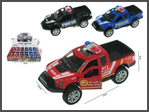 Samochód Policja Straż Pożarna metal ze światłem i z dźwiękiem Hipo (HX139) Hipo