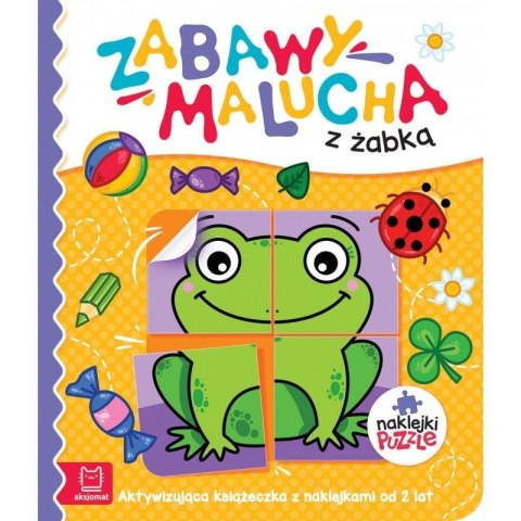 Książeczka edukacyjna Aksjomat Zabawy malucha z żabką.. Aktywizująca książeczka z naklejkami puzzlami Aksjomat