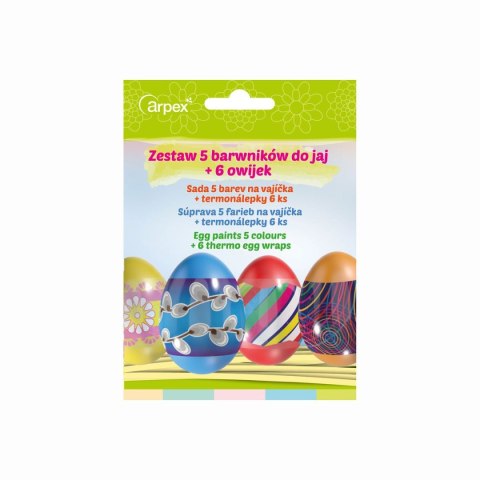 Dekoracja jajek barwniki do jaj 5 kolorów +owijka do jajek 6 sztuk Arpex (SW0116) Arpex
