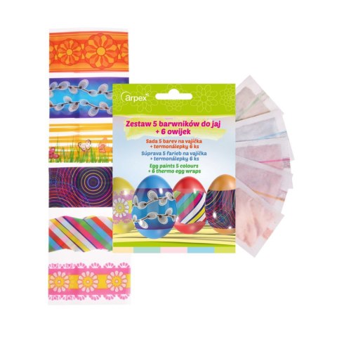 Dekoracja jajek barwniki do jaj 5 kolorów +owijka do jajek 6 sztuk Arpex (SW0116) Arpex