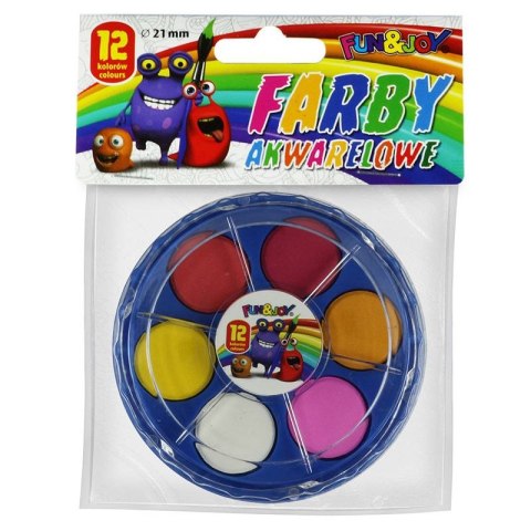 Farby akwarelowe 12 kolor. Fun&Joy (FJ-12K21PUD) Fun&Joy