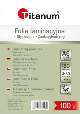 Folia do laminowania Titanum A6 przezroczysty 80mic. [mm:] 111x154 Titanum