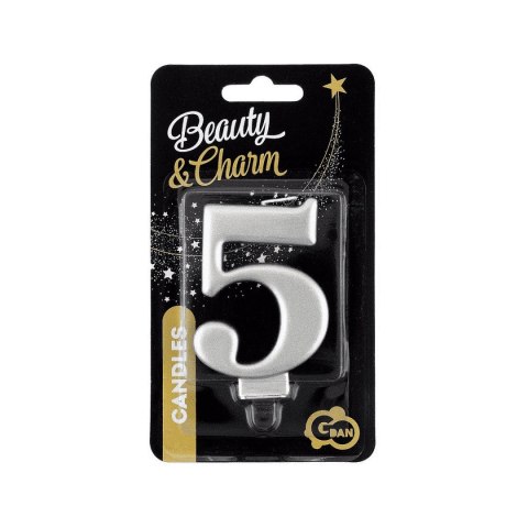 Świeczka urodzinowa cyferka 5, metalik srebrna 8 cm Godan (PF-SCS5) Godan
