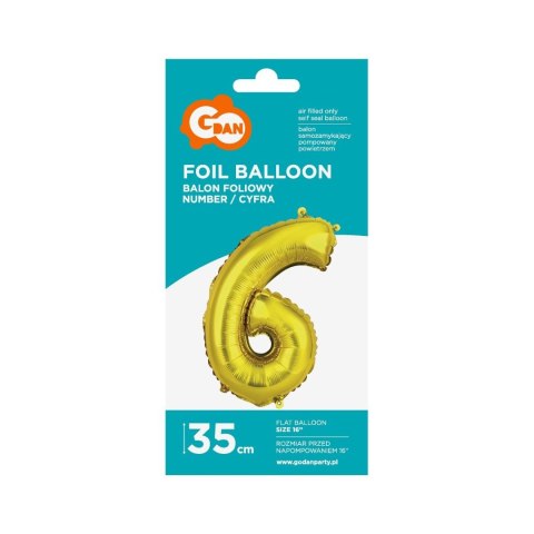 Balon foliowy cyfra 6 złoty 35 cm Godan (FG-C35Z6) Godan