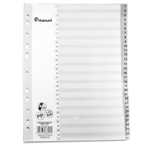 Przekładki do segregatora PP Titanum A4 31 kartek indeks numeryczny (IN31) Titanum