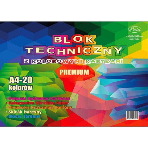 Blok techniczny kolor A4 mix 160g 20k Protos Protos