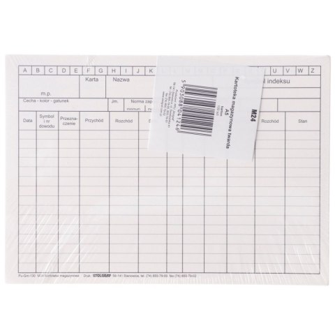 Druk samokopiujący kartoteka magazynowa (karton twardy) A5 A5 100k. Stolgraf (M24) Stolgraf