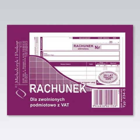 Druk offsetowy Rachunek uproszczony dla zwolnionych z VAT A6 A6 80k. Michalczyk i Prokop (234-5) Michalczyk i Prokop