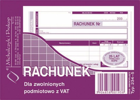 Druk offsetowy Rachunek uproszczony dla zwolnionych z VAT A6 A6 80k. Michalczyk i Prokop (234-5) Michalczyk i Prokop