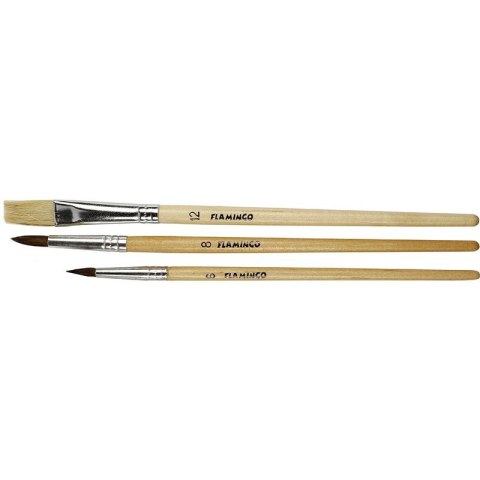 Pędzel drewniany uchyt zestaw 3 szt. nr mix Flamingo (PS-01) Flamingo