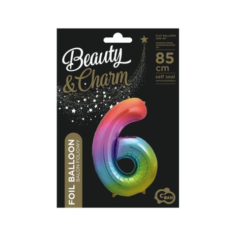 Balon foliowy cyfra 6 tęczowy 85cm 40cal Godan (HS-C34T6) Godan