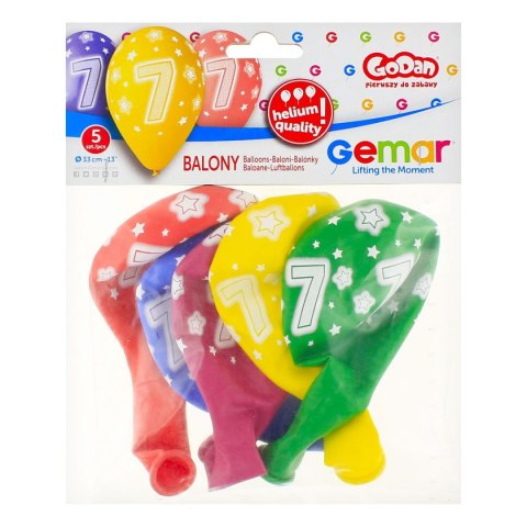 Balon gumowy Premium Hel z nadrukiem 7, 13 cali/5 sztuk mix 330mm 13cal Godan (GS120/7) Godan