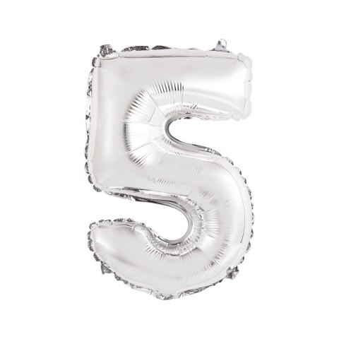 Balon foliowy cyfra 5 srebrny 35 cm 16cal Godan (FG-C35S5) Godan