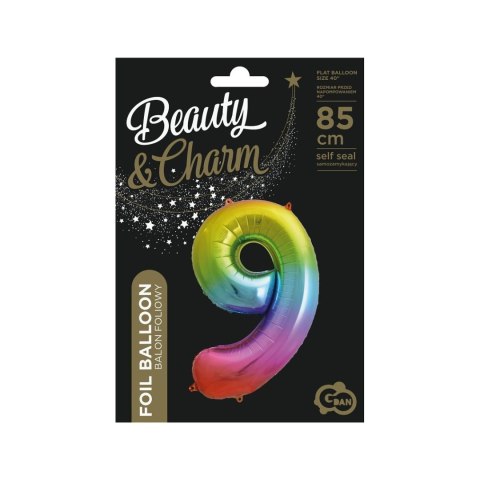 Balon foliowy cyfra 9 tęczowy 85cm 40cal Godan (HS-C34T9) Godan