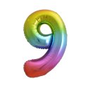 Balon foliowy cyfra 9 tęczowy 85cm 40cal Godan (HS-C34T9) Godan