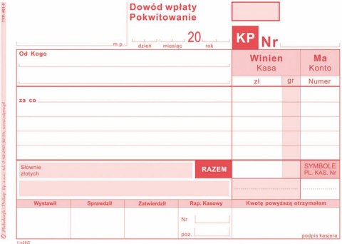 Druk samokopiujący KP Dowód wpłaty A6 80k. Michalczyk i Prokop (401-5) Michalczyk i Prokop