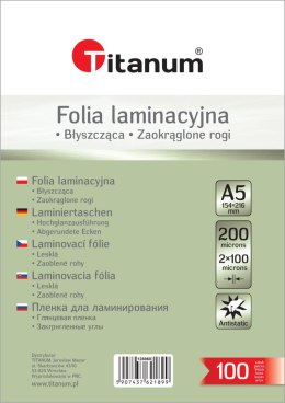 Folia do laminowania Titanum A5 przezroczysty 100mic. [mm:] 154x216 Titanum