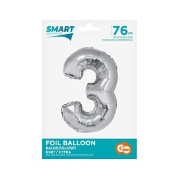 Balon foliowy Godan Smart cyfra 3 srebrna 76cm (CH-SSR3) Godan