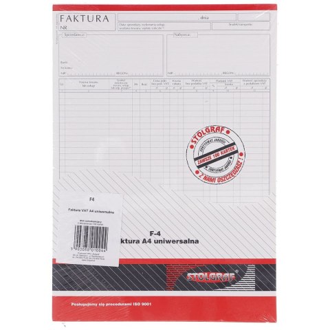 Druk samokopiujący faktura VAT A4 uniwersalna A4 100k. Stolgraf (F4) Stolgraf