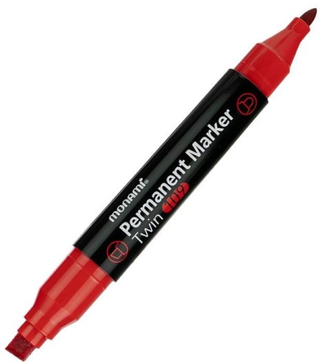 Marker permanentny dwustronny TWIN 109 wkład czerwony okrągła/ścięta końcówka Monami (160-2456) Monami