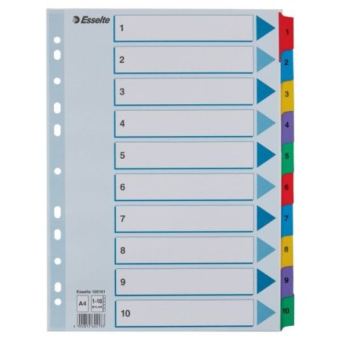 Przekładka numeryczna Esselte Mylar kartonowe A4 mix kolorów 160g 10k 1-10 (100161) Esselte