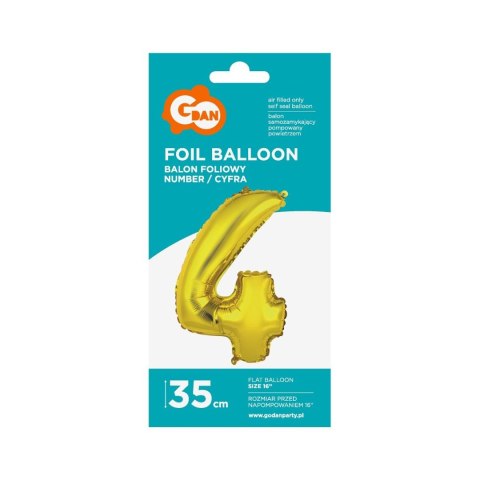 Balon foliowy cyfra 4 złoty 35 cm Godan (FG-C35Z4) Godan