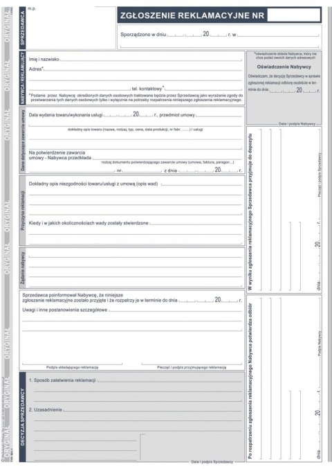 Druk offsetowy Zgłoszenie reklamacji A4 40k. Michalczyk i Prokop (601-1) Michalczyk i Prokop