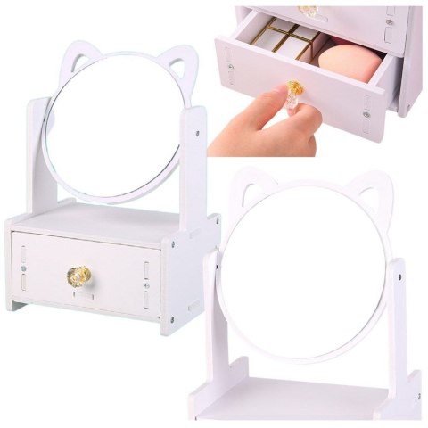 Lusterko Mini Toaletka Lusterko Do Makijażu Szuflada Uszy Drewniana Biała Lean (20973) Lean