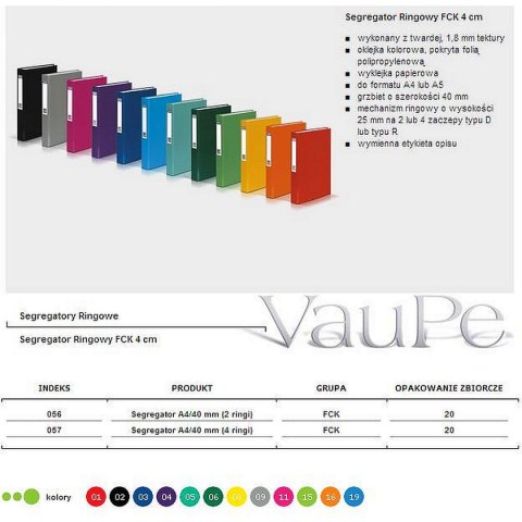 Segregator ringowy FCK A4 20mm turkusowy VauPe (067/05) VauPe