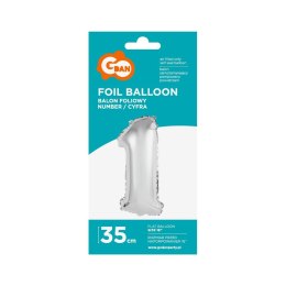 Balon foliowy Godan cyfra 1 srebrny 35 cm 16cal (FG-C35S1) Godan