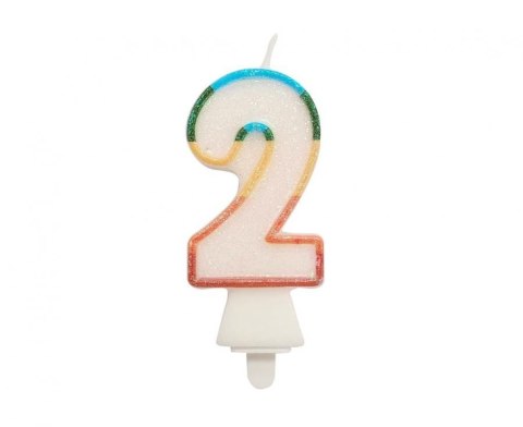 Świeczka urodzinowa cyferka 2, tęczowa, NOWY BIO BROKAT, 8,5 cm Godan (SW-CBB2) Godan