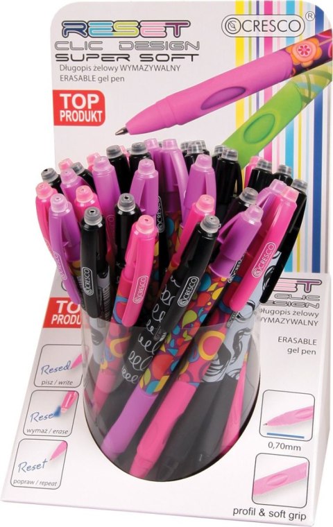 Długopis wymazywalny RESET CLIC DESIGNE żelowy wymazywalny wkład niebieski 0,7mm Cresco (450007) Cresco