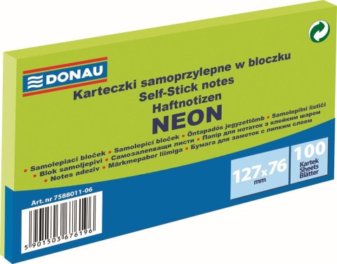 Notes samoprzylepny (karteczki) Neon zielony 100k [mm:] 127x76 Donau (7588011-06) Donau