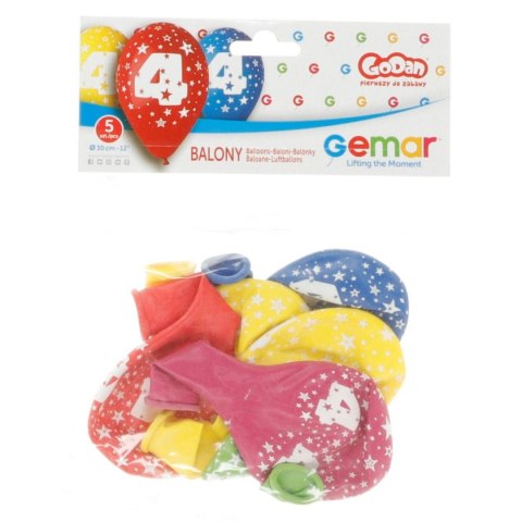 Balon gumowy Z NADRUKIEM 5 szt mix 300mm 12cal Godan (GS110/4) Godan