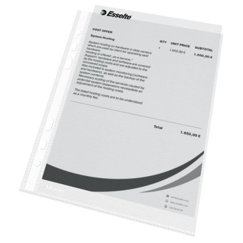 Koszulki na dokumenty A5 kolor: przezroczysty typu U 43 mic. Esselte (23782) Esselte