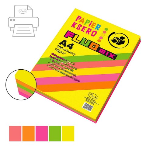 Papier kolorowy fluo A4 mix 100k. 80g Protos Protos