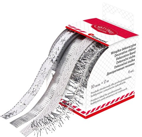 Wstążka Craft-Fun Series Boże Narodzenie 4 wzory 10x2 [mm x m] biało-srebrny Titanum (A-28(7)) Titanum