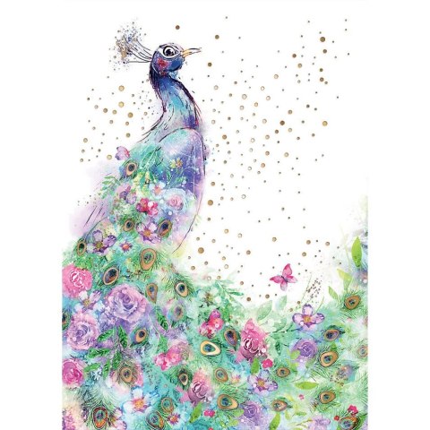 Kartka składana KARNET B8 paw w kwiatach Henry (5905701484386) Henry