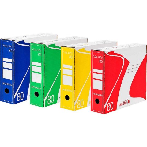 Pudło archiwizacyjne System 80 mm A4 niebieski tektura bezkwasowa [mm:] 330x290x 80 VauPe (434/03) VauPe